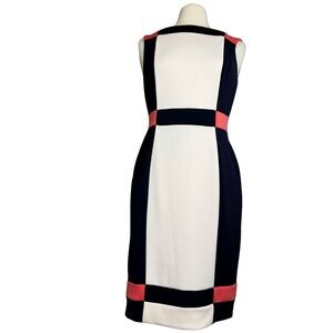 Maggy London Sleeveless Color Block Sheath Dress Size 10 Navy/Coral/Cream